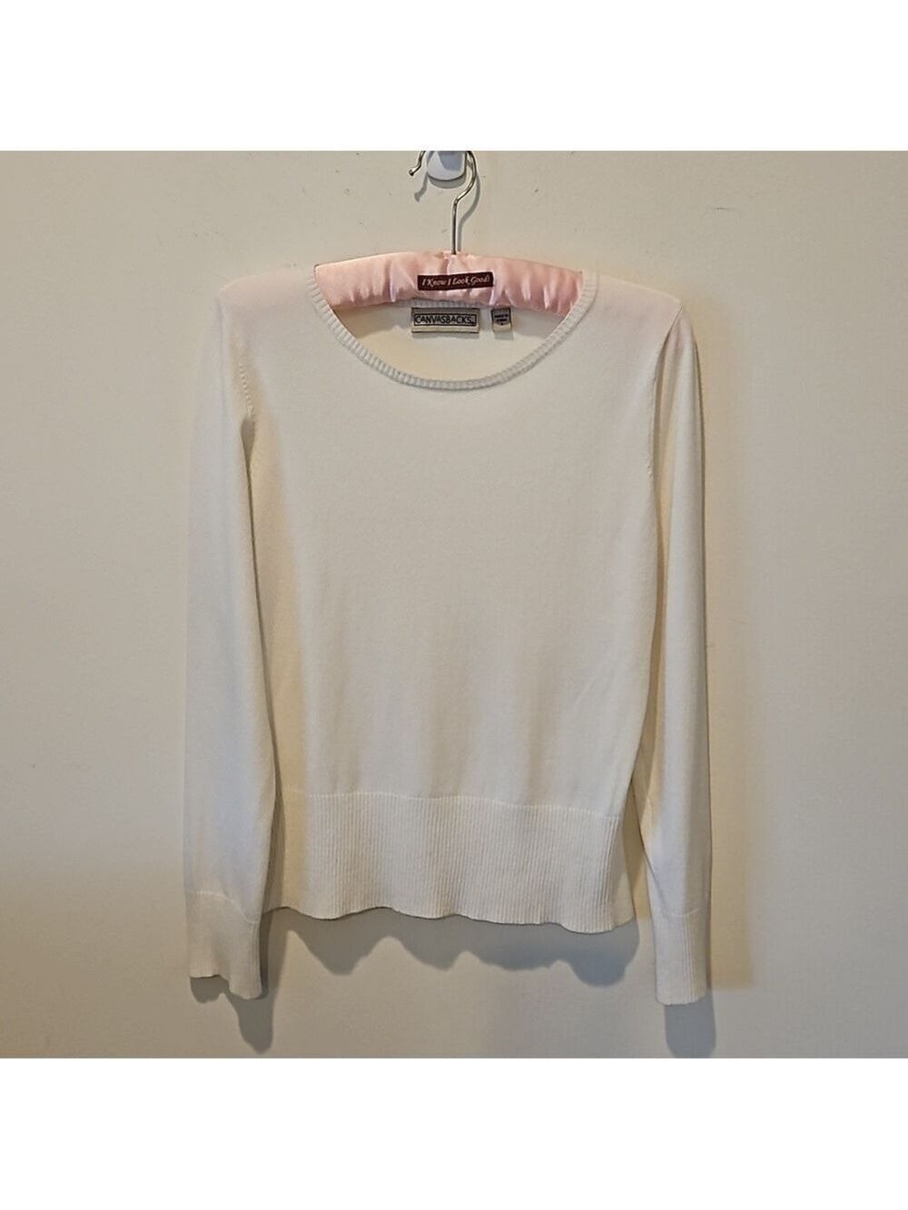 CANVASBACKS WOMEN'S VINTAGE WHITE KNIT LONG SLEEVED PULLOVER SWEATER SIZE SMALL